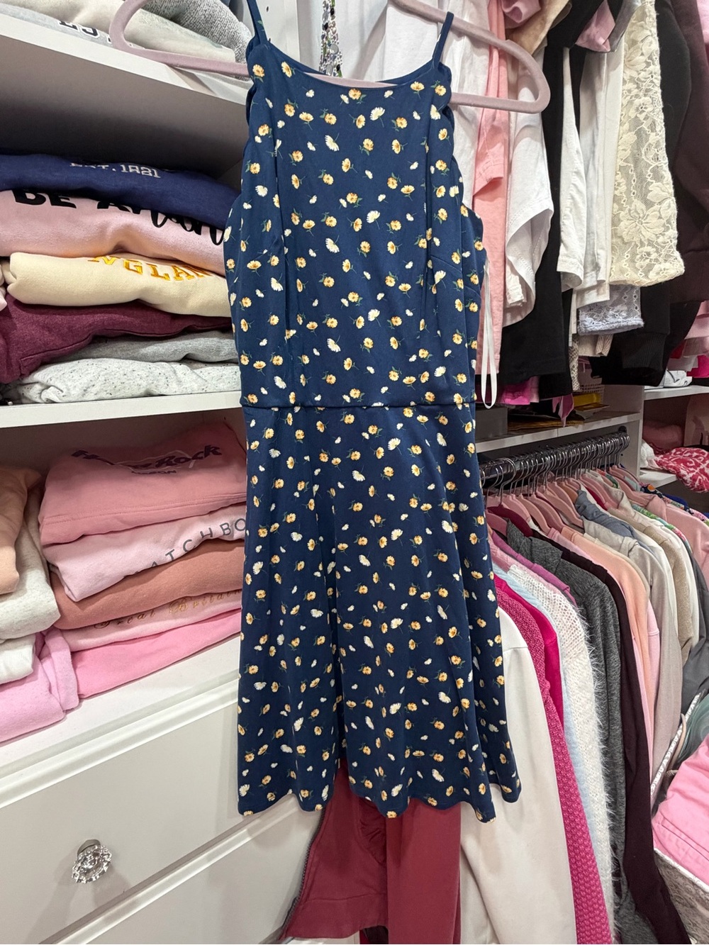 Fortune + Ivy Navy Floral A-Line scallop dress, size small